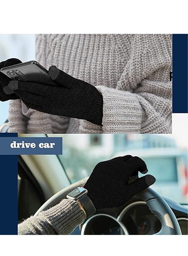 Winter Gloves for Men Knit Warm Lining Cold Weather Gloves with Anti Slip Grips Touch Screen Texting Mittens - Image 2